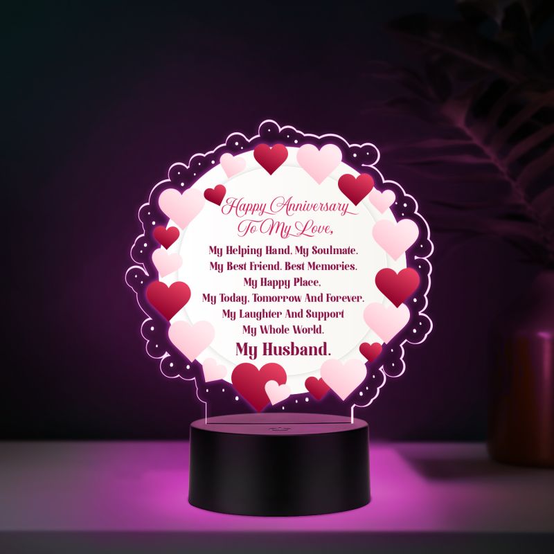 Couples Led Night Lamp Gift Item for Wedding, Anniversary, Birthday & Valentine's Day Romantic Gift for Couples Multicolored Light  (Happy Anniversary To My Love)